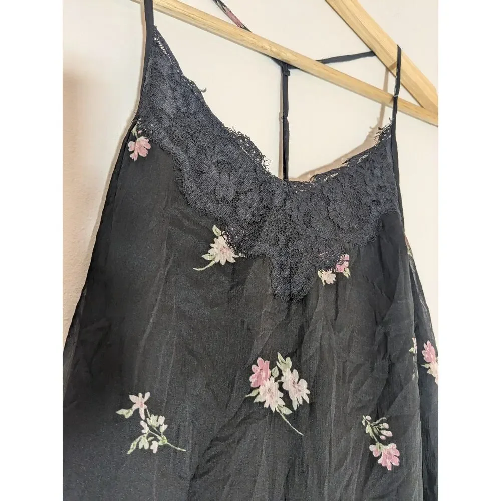 Abercrombie & Fitch Women's Mini Shift Dress Black Floral Spaghetti Strap Sz XXS